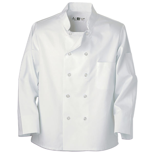 white chef coat with pearl buttons