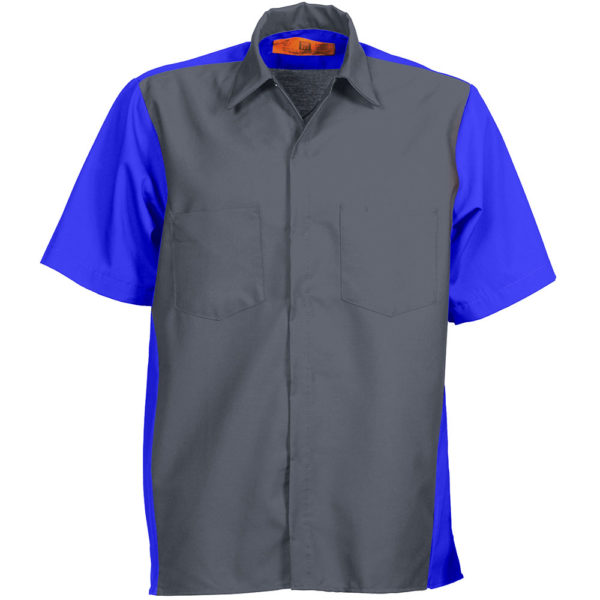 Short-sleeve two-tone blue and grey men's shirt