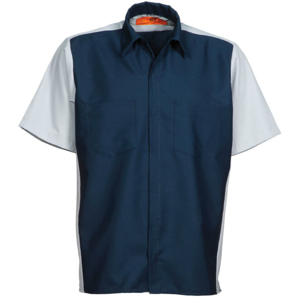 Short-sleeve two-tone navy and grey men's shirt